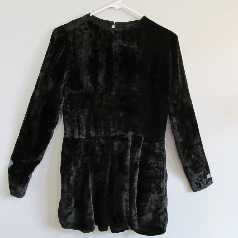 Asos Black Velour Long Sleeve Shorts Romper